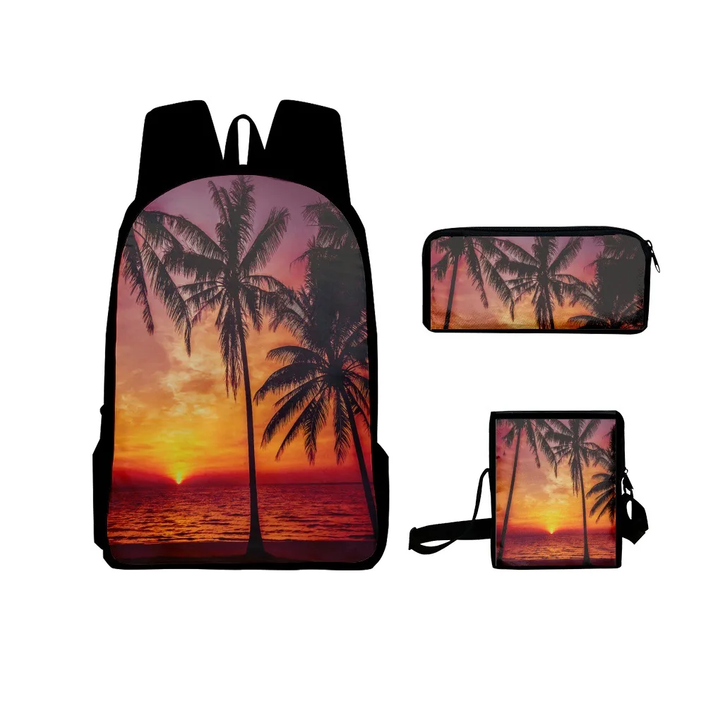 Hip Hop Jugendliche Kokosnussbaum 3D-Druck 3 teile/satz Student Reisetaschen Laptop Daypack Rucksack Umhängetasche Federmäppchen