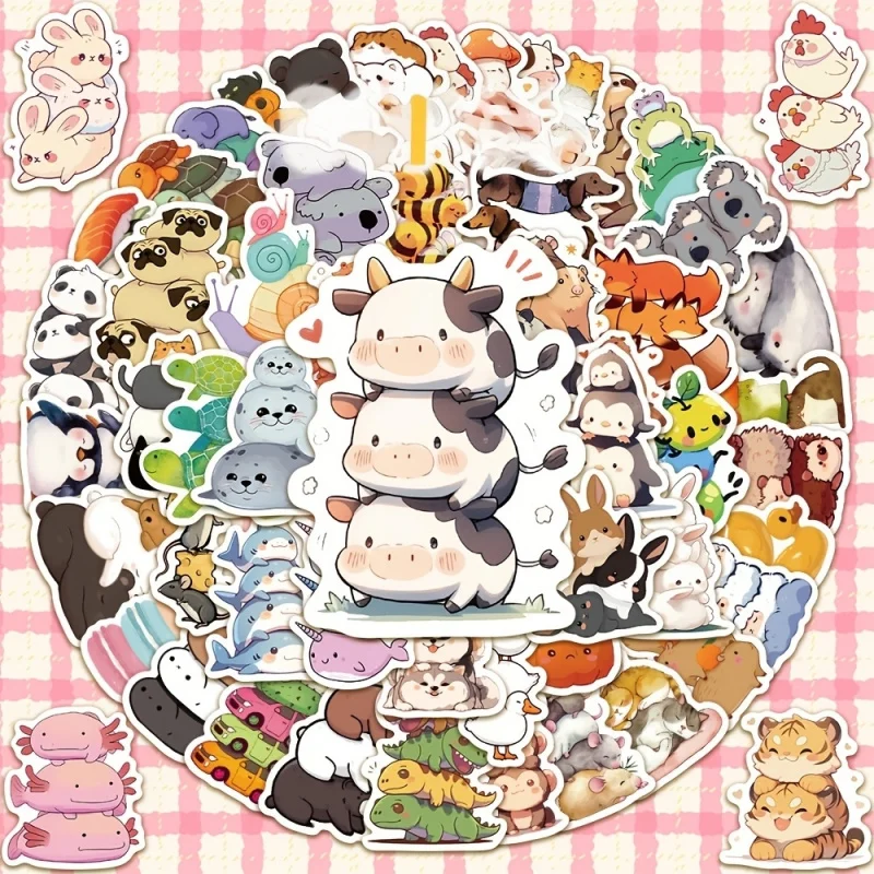 60pcs lovely cartoon animals stacking decorative stickers for laptop tablet refrigerator diary handbook notebook phonecase