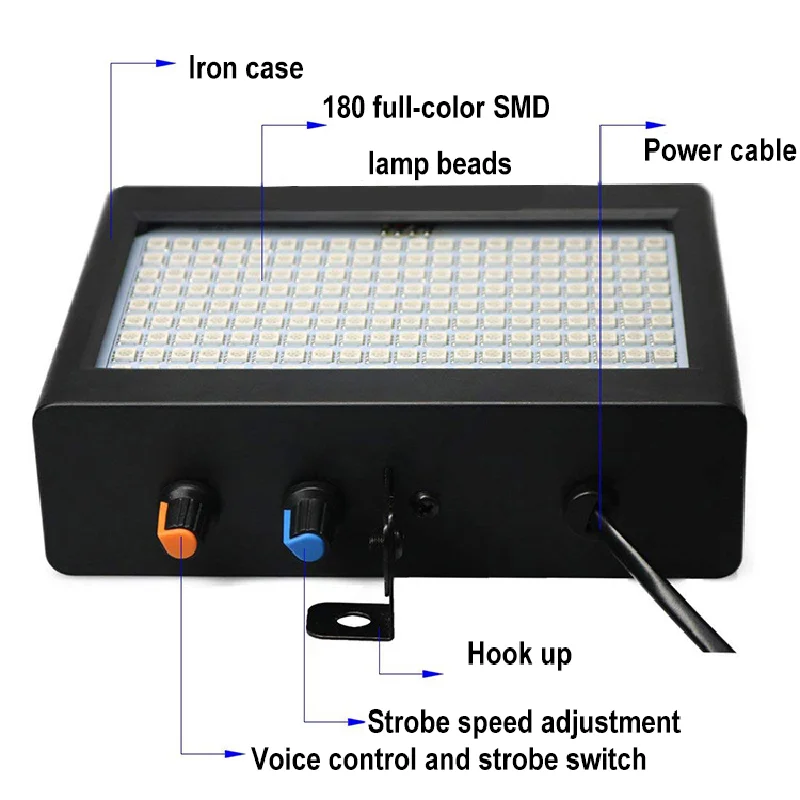 Lampu kilat strobo LED 180/270/390, lampu kilat strobo portabel 35W RGB dengan kendali suara, kecepatan strobo dapat disesuaikan untuk panggung disko Bar, pesta, klub