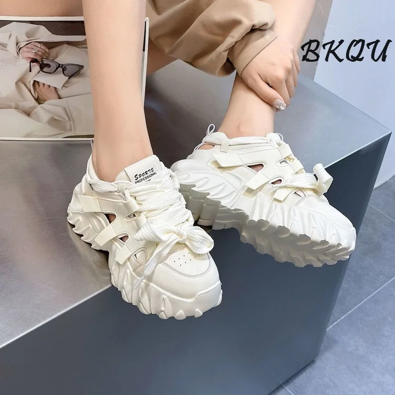 BKQU hollow father female summer sandals 2024 new all-match small thick bottom breathable mesh surface casual sports shoes