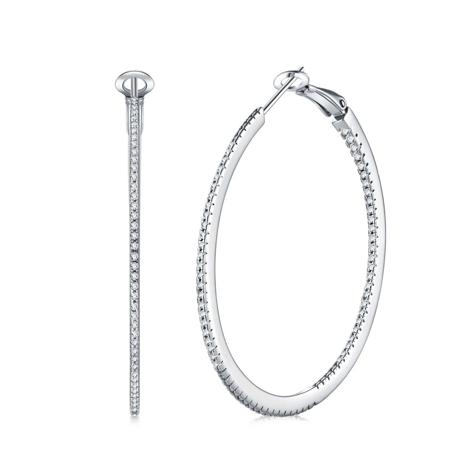 40 mm D Farbe Moissanit große Creolen 925 Sterling Silber edlen Schmuck Bling Diamant Huggie Ohrringe Frauen bestehen Tester Gra – Detail 3