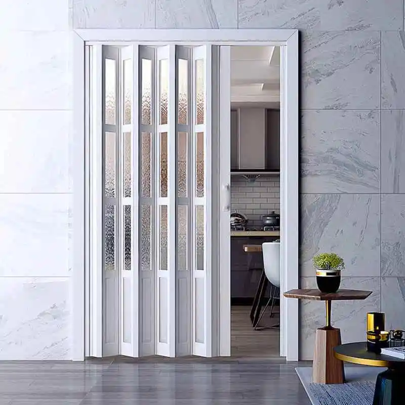 Modern Minimalist Folding PVC Kitchen Balcony Sliding Door Curtain Soundproof Fireproof Space Saving No Drilling Required Ins...