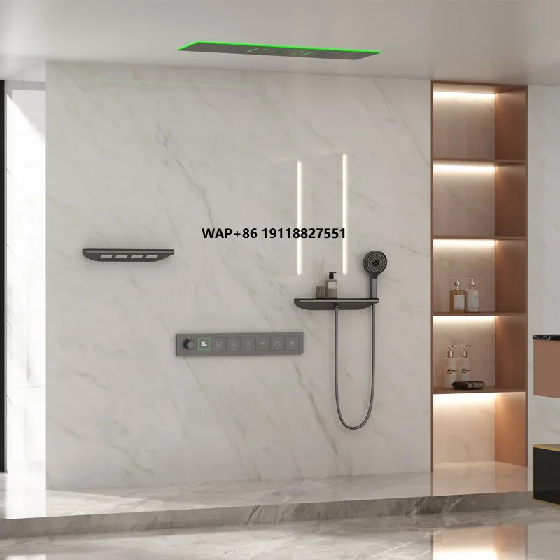 Factory Price Luxury Design Rain Shower Wall Mounted Bath Rainfall Waterfall Shower Set Gold Black Bathroom Shower Set with Jets