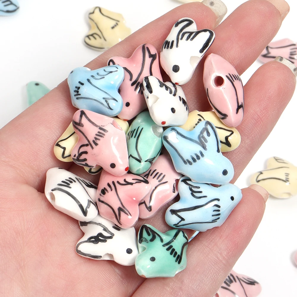 5 Stück 15 x 20 mm handbemalte Keramikperlen mit Taubenmotiv, bunte Porzellanperlen für die Schmuckherstellung, DIY-Armband-Zubehör