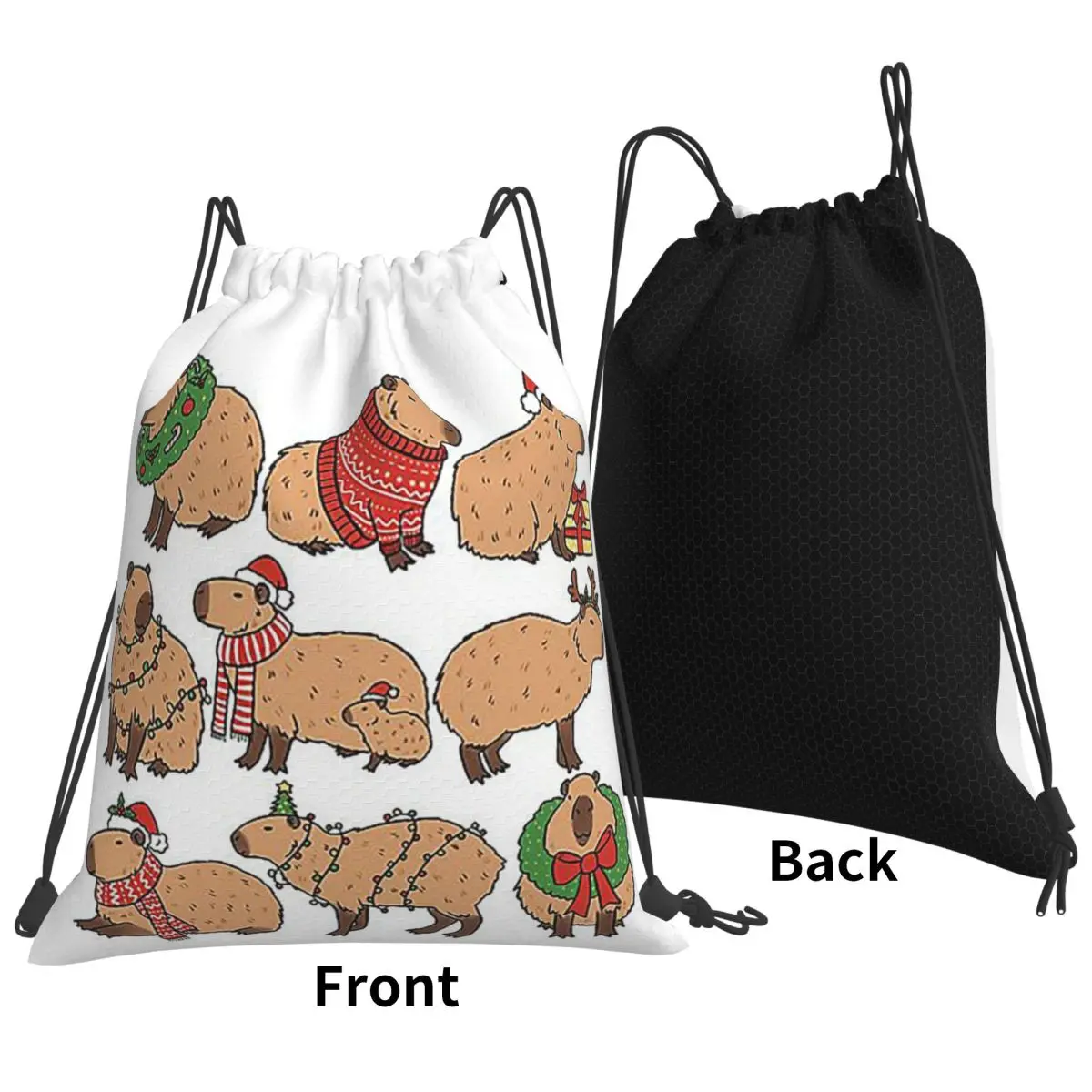Capybara Christmas Holiday Capybara Lovers Backpacks Fashion Portable Drawstring Bags Sports Bag Book For Man Woman Students