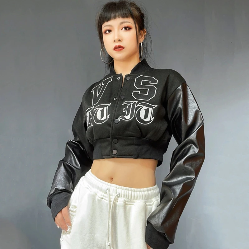 Adults Retro Motorcycle Short Jacket Women'S Short Jazz Dance Coat Street Dance Costumes Hip Hop Dance Outfit Stage Wear XS5796