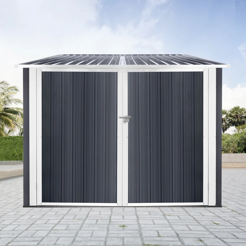 

Outdoor Storage Shed, Tool Shed with Sloping Roof and Lockable Door, Metal Shed for Backyard Garden Patio Lawn Canopy