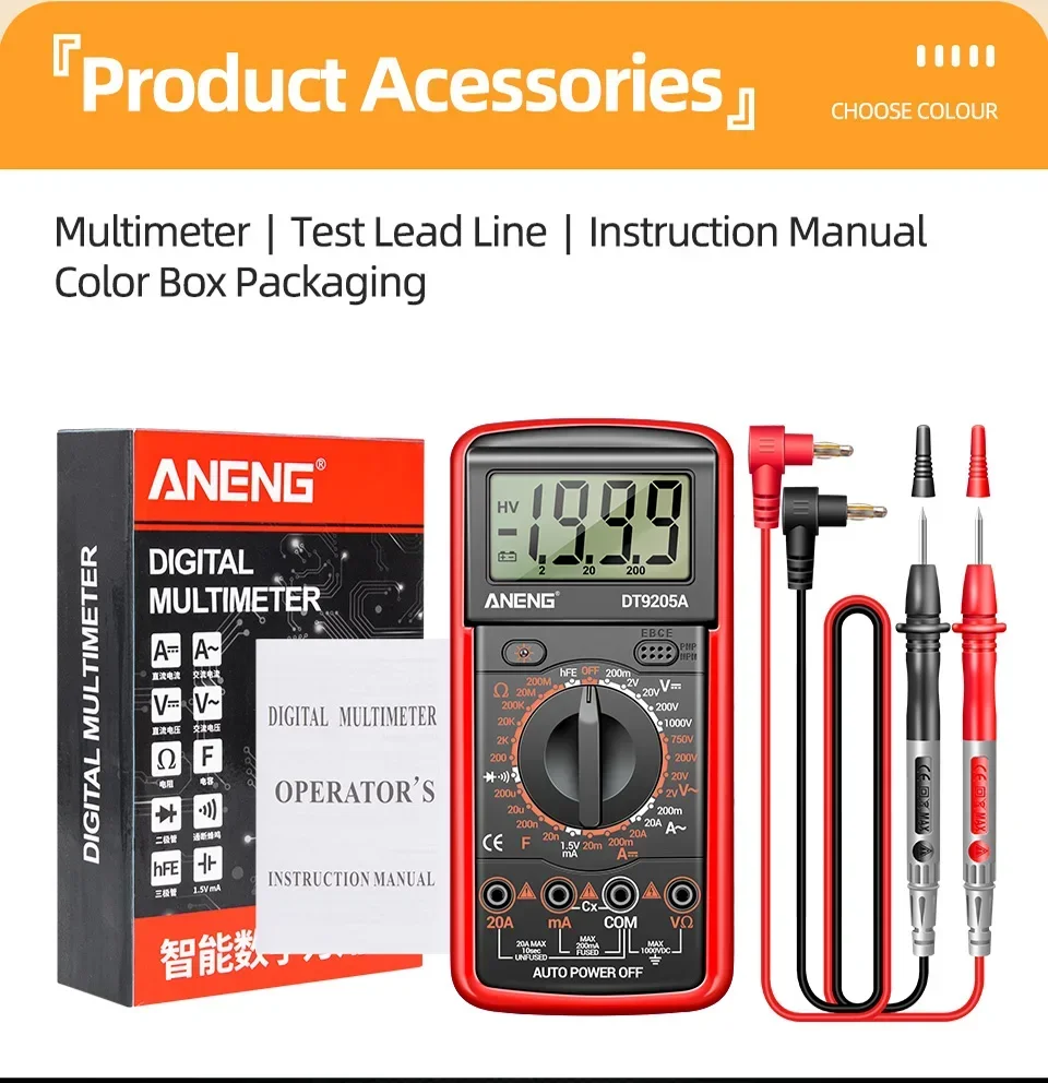 Professionelles Multimeter-Testgerät ANENG 1999 Counts Digital DT9205A-12 AC-Spannungsmessgeräte Hochpräzise Elektriker- und Mechanikerwerkzeuge – Detail 15