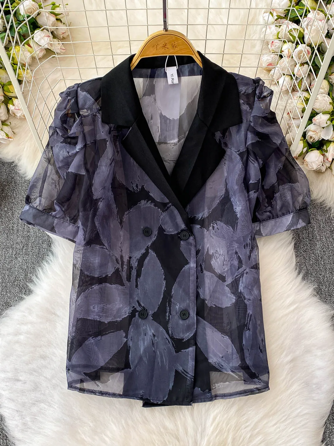 

Облегающий женский двубортный костюм с принтом irt, корейский топ с воротником-пузырьком, летняя защита от ультрафиолета