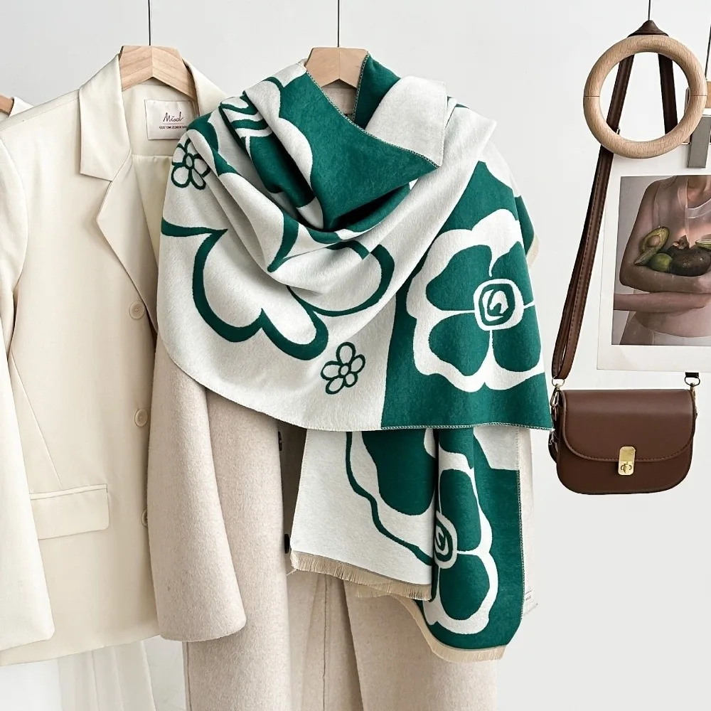 

Уютный роскошный кашемировый шарф с теплым цветочным узором Echarpe Femme, толстая мягкая зимняя шаль, женский зимний сезон, модный аксессуар