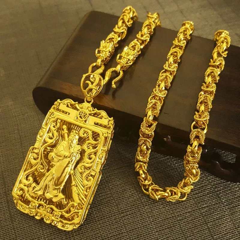 Gold 999 real gold necklace Guan Gong Dragon brand pendant 24K chain domineering fashion jewelry gift for men and women