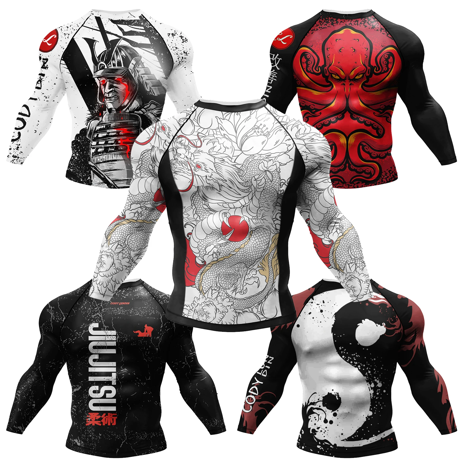 Cody Lundin Jiu Jitsu Long Sleeve Rash Guard Gym Compression Shirt for Men Bjj Gi Muay Thai Shirt MMA No Gi Askari Fight Wear