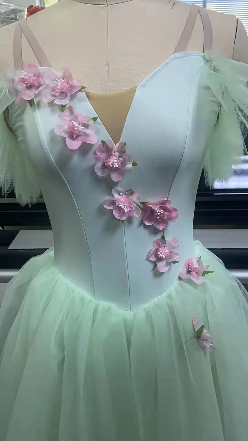 رومانسية توتو جيزيل أزياء الباليه الفتيات الطفل Velet تول التزلج فستان راقصة الباليه فقاعة قصيرة الأكمام الدانتيل متابعة فستان صيفي