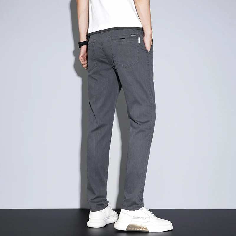 Pantalones ajustados de alta calidad para Hombre, Pantalones elásticos de color negro y gris, informales, a la moda, primavera y verano, 2024