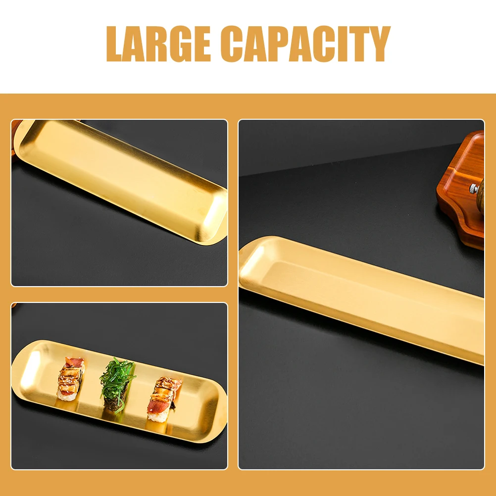 

Stainless Steel Rectangular Tray Large Capacity Thickened Metal Plate for Sushi Snack Serving Food Fruit Household Party Korean