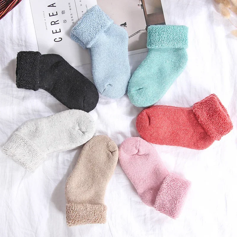 0-7 Years Boys Girls Thermal Floor Baby Socks Real Woolen Thick Baby Kids Socks Winter Soft Warm Socks for Children