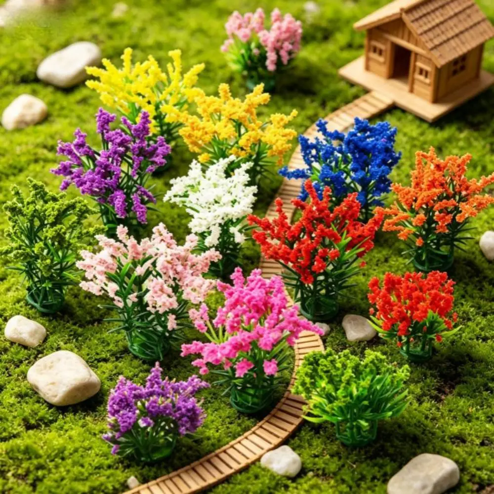 5pcs Plastic Miniature Flower Cluster Mixed Colorful Greenery Building Layout Miniature Landscape Simulation Flowers Grass