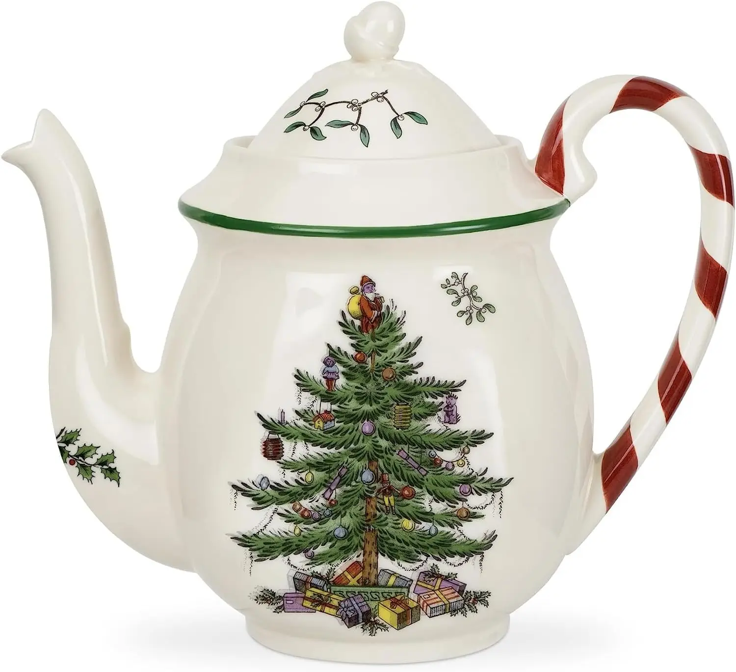 

Festive Christmas Tree Teapot with Peppermint Handle - 32oz Earthenware for Holiday Drinks and Decor