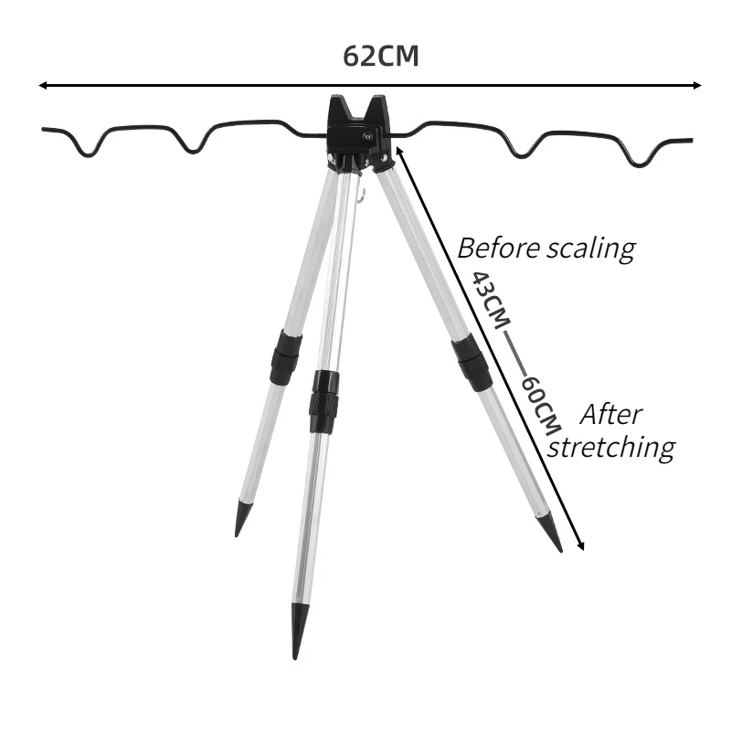 1PC Fishing Sea Rod Bracket Aluminum Alloy Ground Insertion Triangular Bracket Long-throw Telescopic Throwing Fishing Tools