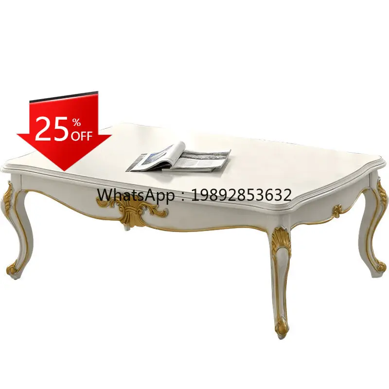 

LYY Simple Coffee Table and TV Cabinet Set Ivory White Solid Wood Carved Antique Small Side Table for Living Room