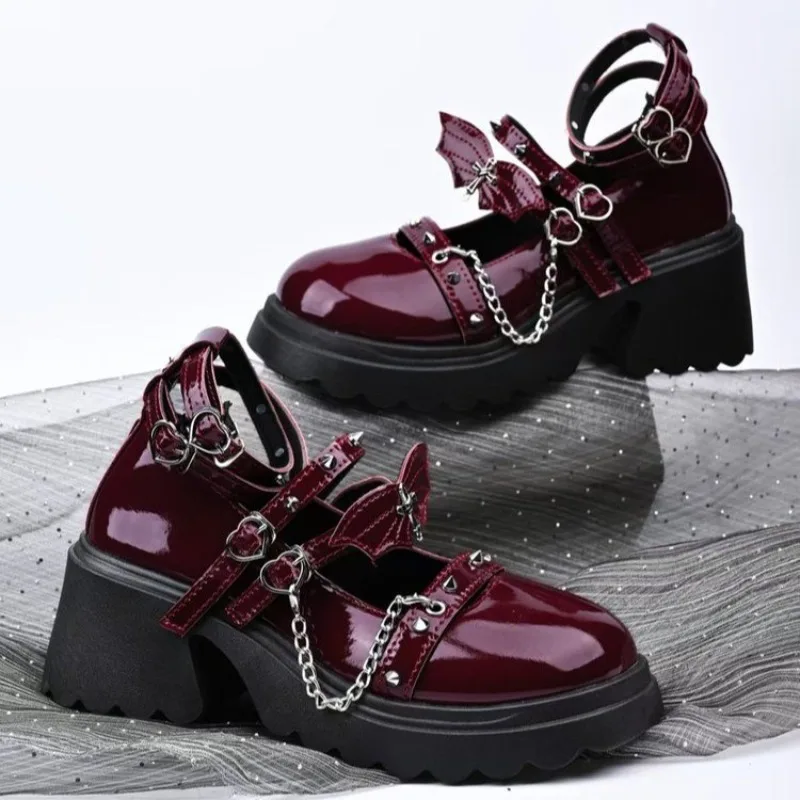 

Hot Selling New Sweet and Cool Heart-shaped Buckle Mary Zhen Shoe JK Thick Sole Height Increasing Leather Shoes Platform Shoes