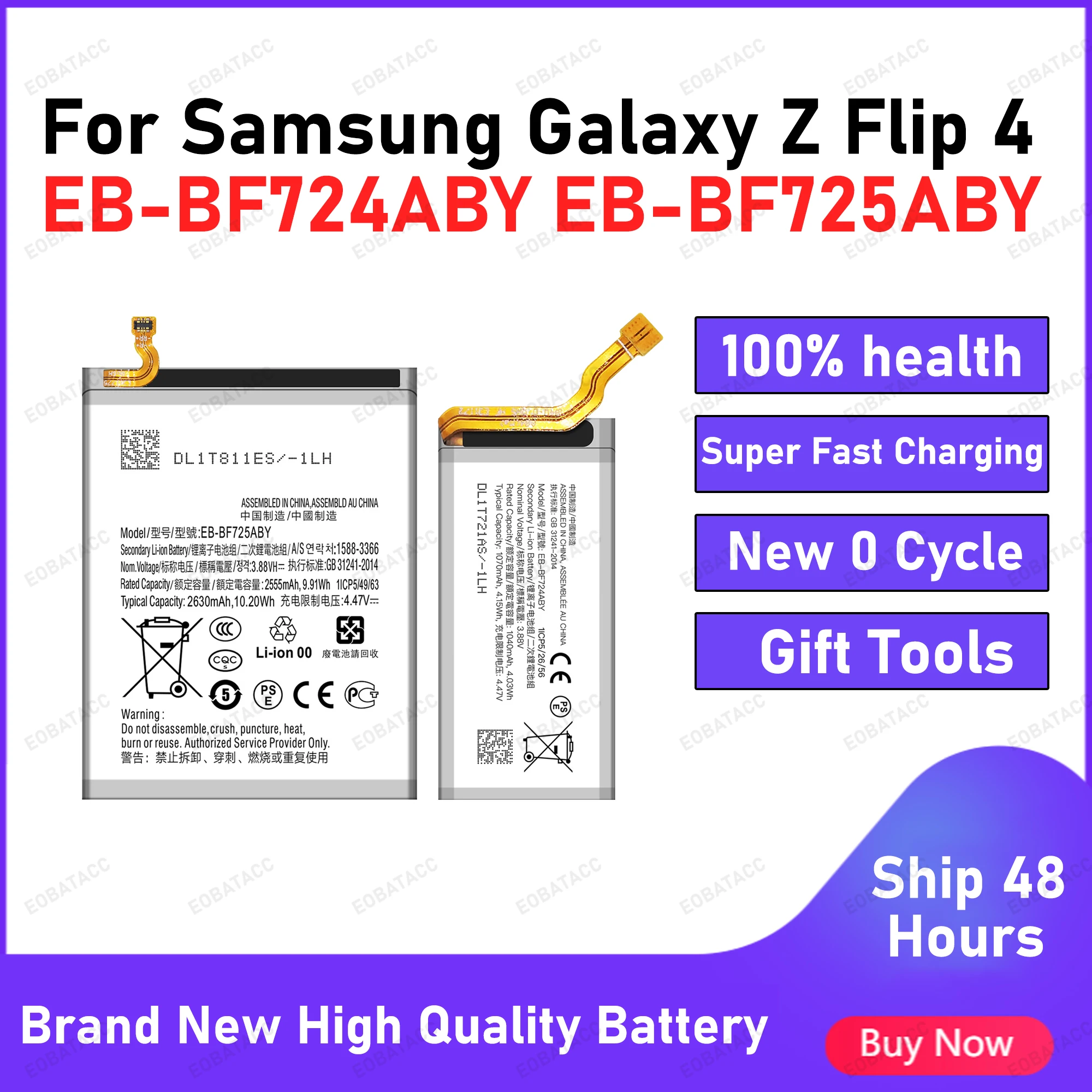 2026 Years EOBATACC 100% New EB-BF724ABY  EB-BF725ABY Battery For Samsung Z Flip 4  Batteries+Free Tools