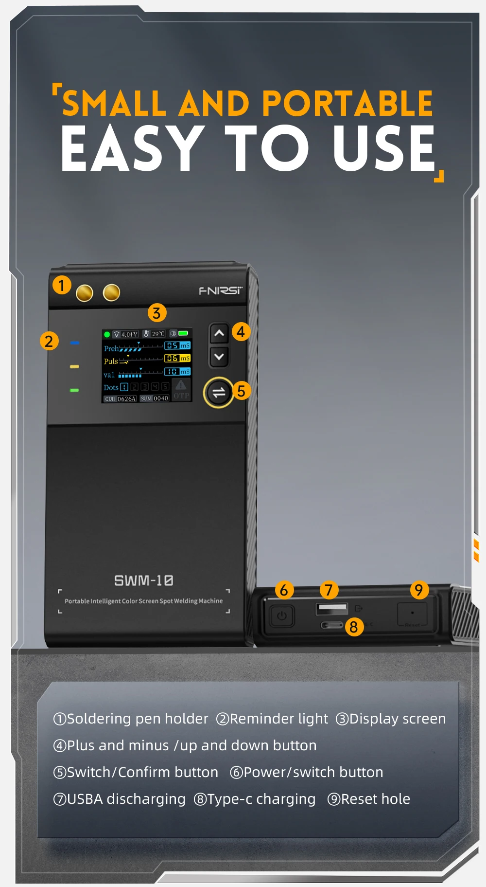 Saldatore A Punti FNIRSI SWM-10 - Portatile Con Schermo LCD 1,8" - Per Batterie