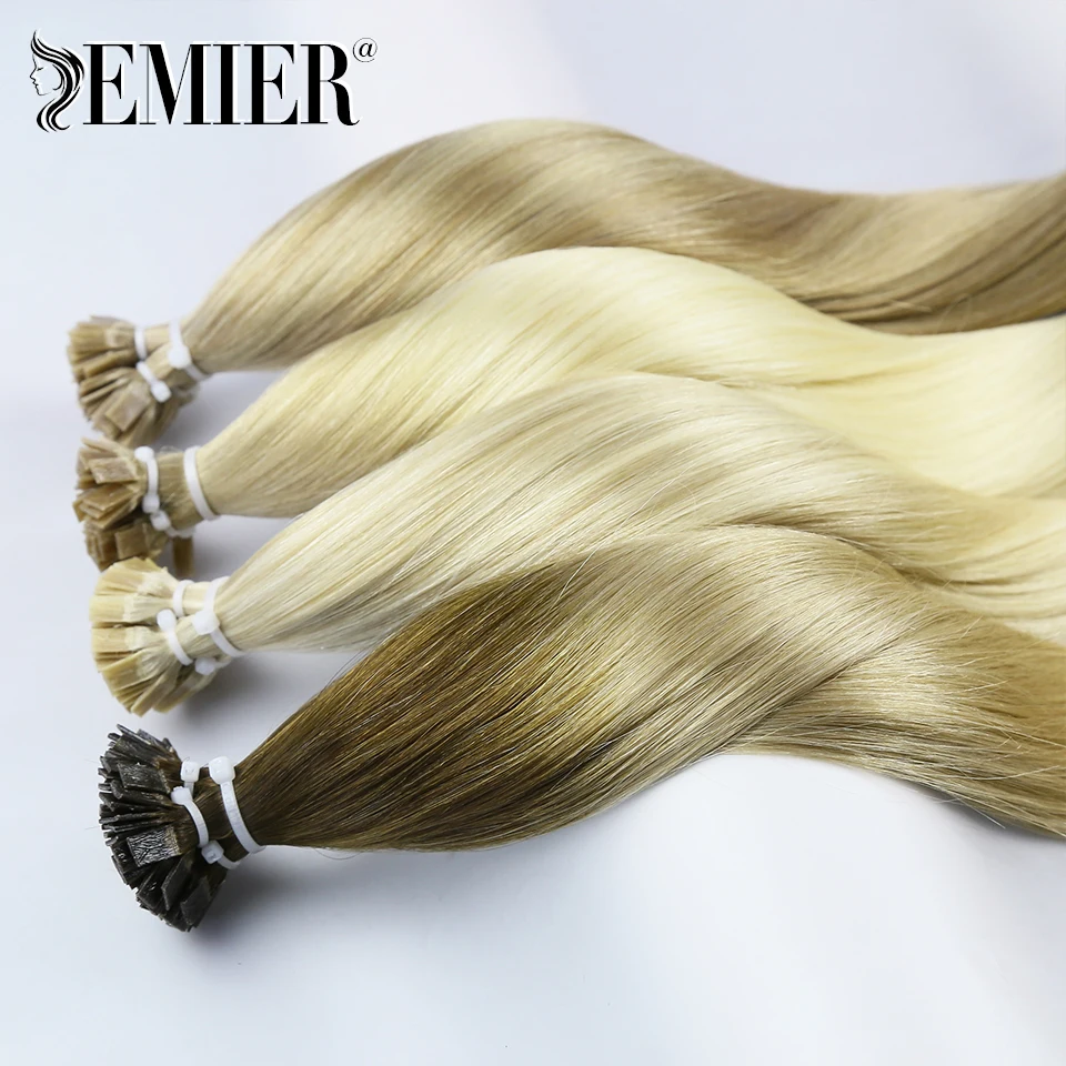 Extensiones de cabello de punta plana para mujer, cabello Remy brasileño, extensiones de cabello de punta de queratina recta, preadherido postizo, 0,8-1g/soporte