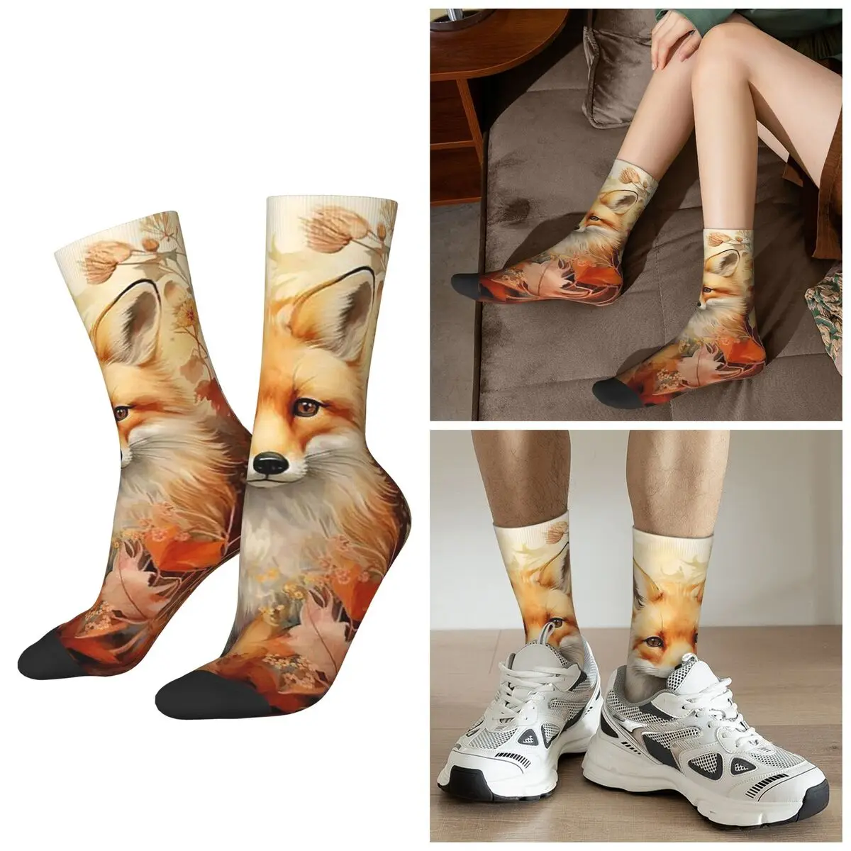 

Всесезонные носки в богемном стиле с милым принтом лисы, спортивные носки в стиле Харадзюку, впитывающие пот чулки для мужчин и женщин, подарки