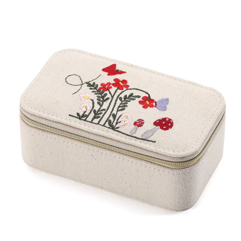 

Вышитая шкатулка для хранения ювелирных изделий, портативная мини-серьга, ожерелье, кольцо, шкатулка для драгоценностей, цветок, пчела, витрина для ювелирных изделий, дорожная витрина