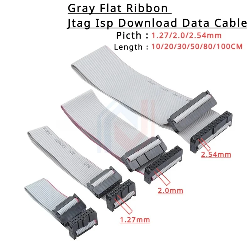 1 pièce Câble de téléchargement de données JTAG ISP à ruban plat gris, pas de 1,27 mm/2,0 mm/2,54 mm, 6/8/10/16/20/40/50 broches, 20/30/50 cm, 1,27 2,0 2,54