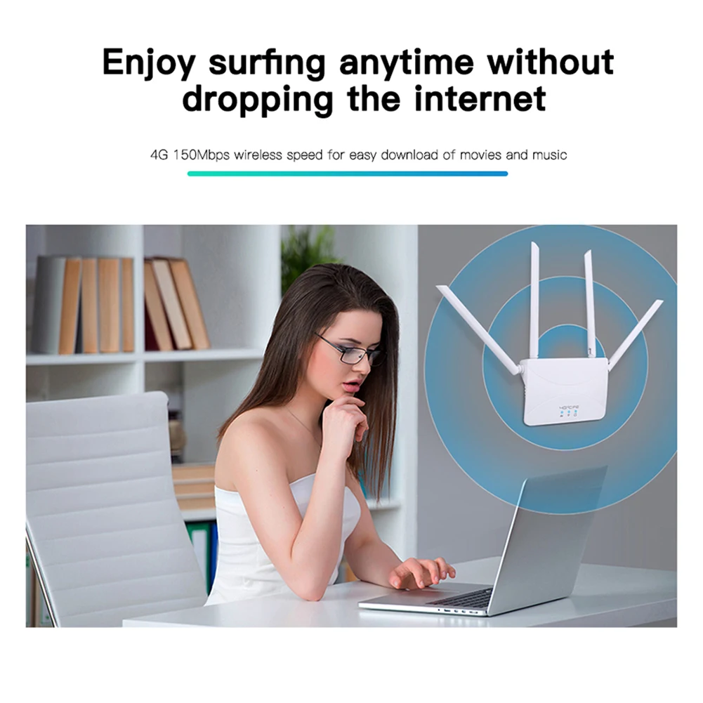 เราเตอร์ไร้สาย LTE CPE 150Mbps เสาอากาศภายนอกปลั๊ก EU/US ครอบคลุมกว้าง4G เราเตอร์ฮอตสปอตพร้อมซิมช่องเสียบบัตร