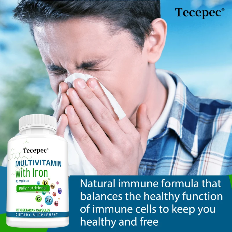 

Iron Multivitamin Capsules - Iron + Vitamin C,To Promote Brain Health, Joints, Bone Marrow, Immunity & Digestive Health Support