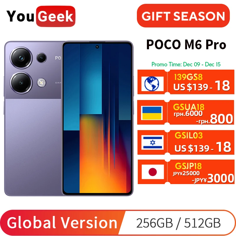 Global Version POCO M6 Pro 256GB/512GB Smartphone 120Hz AMOLED Display 64MP Triple Camera 67W Turbo Charging MTK Helio G99-Ultra