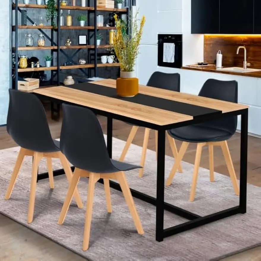 ميسا دي كوميدور دوفر مستطيل لـ 4 شخصيات، تصميم صناعي (120 سم)، لون نيغرو