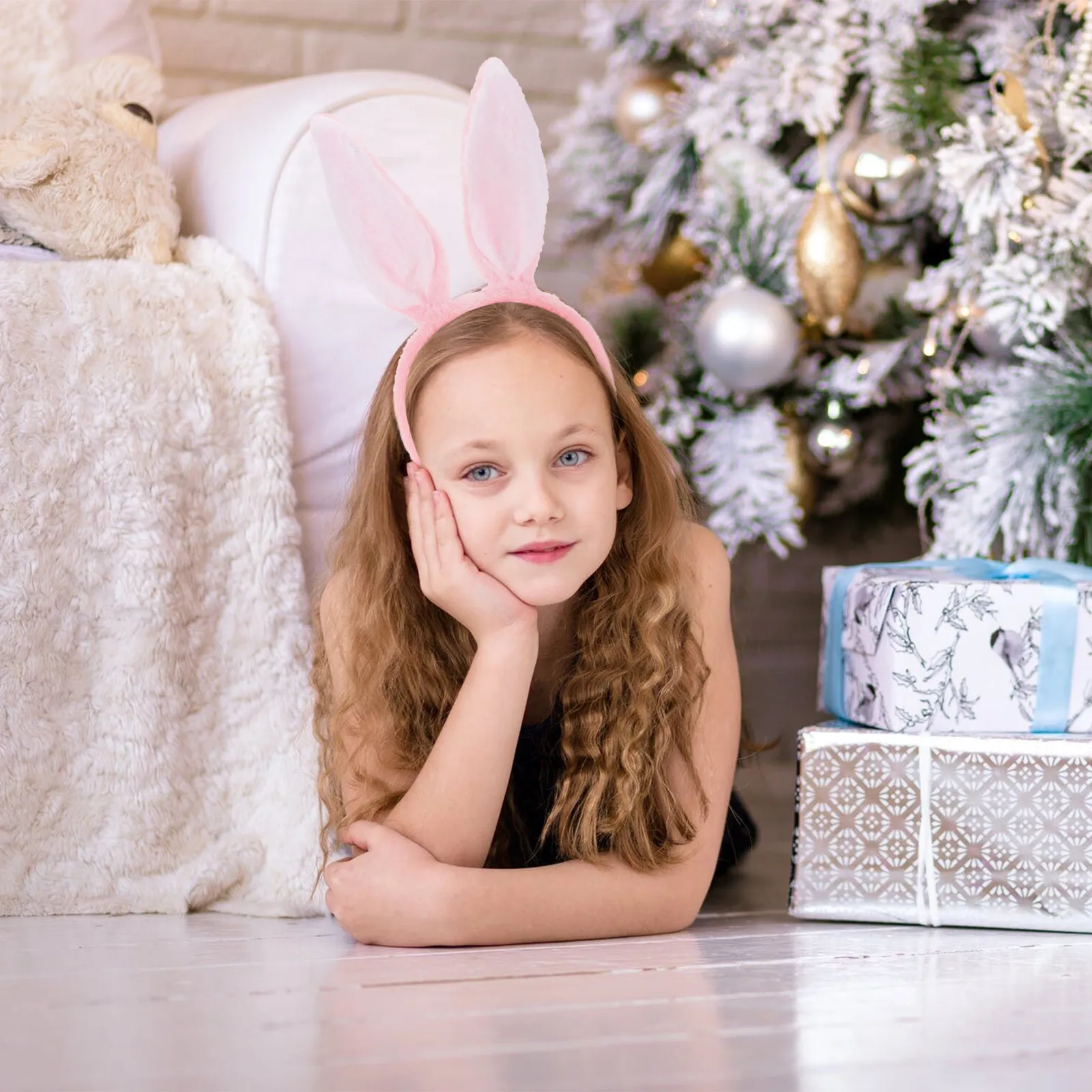 

Bunny Ears Headband Pink White Soft Comfortable Fleece Fabric Holiday Party Hair Accessory Rabbit Ears Hairbands for Baby