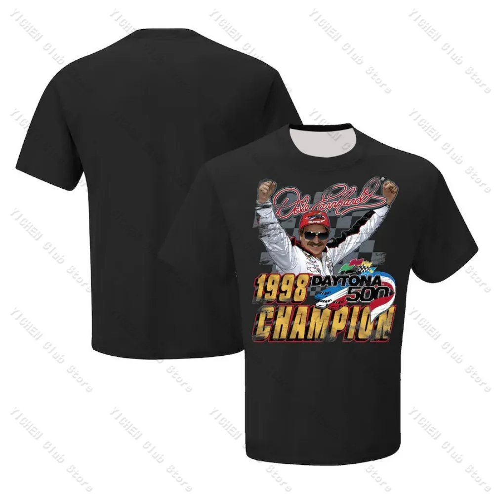 Motorcycle Racing Earnhardt Checkered Flag Black 1998 Daytona 500 Champion Legend Street Quick-Drying Breathable Men's T-Shirt