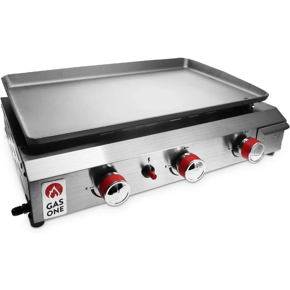 

Flat Top Grill with3 Burners–Auto Ignition Propane Portable Gas Grill–Premium Stainless Steel Body Tabletop Grill with PreSeason