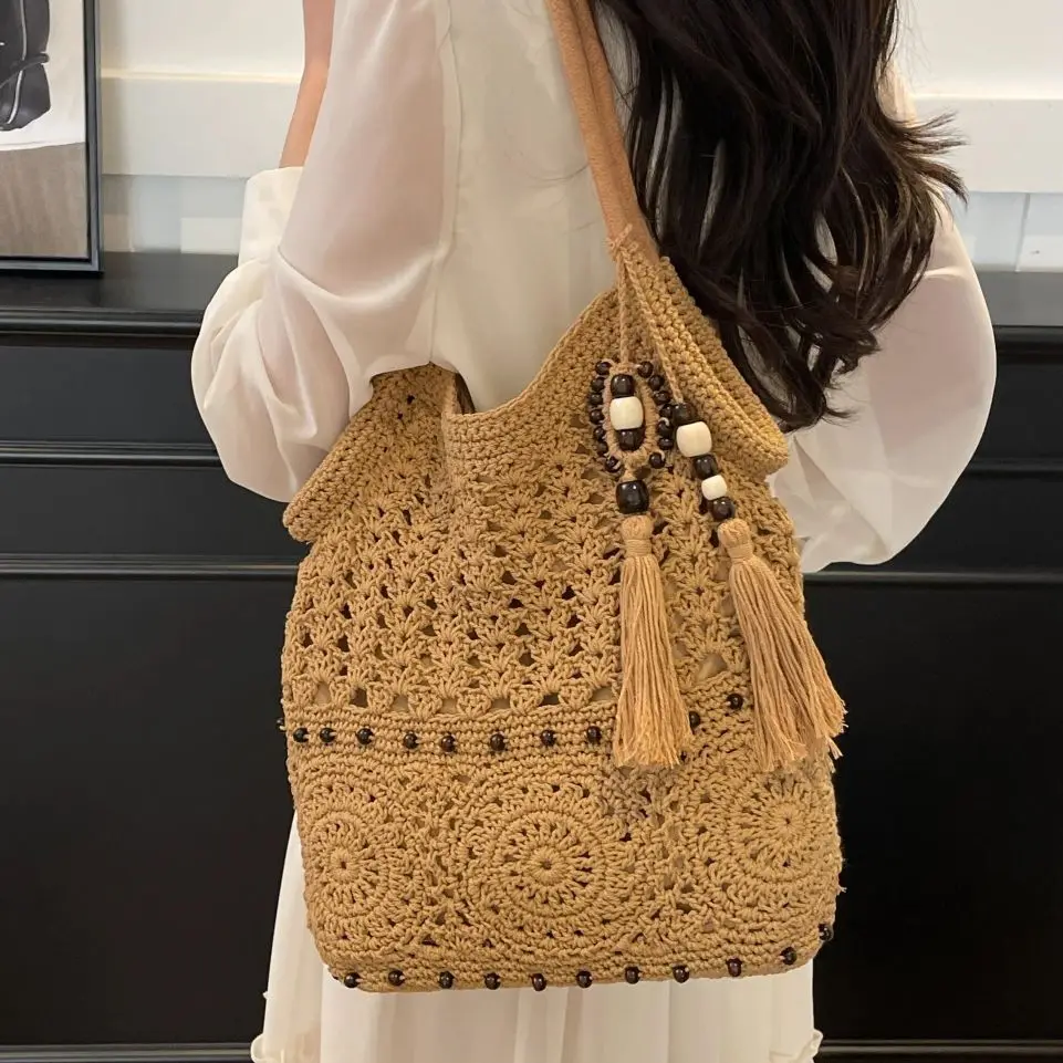 

Zeyph Bohemian Cut Out Woven Bag Elegant Style Shoulder Bag Simple And Stylish Beach Bag