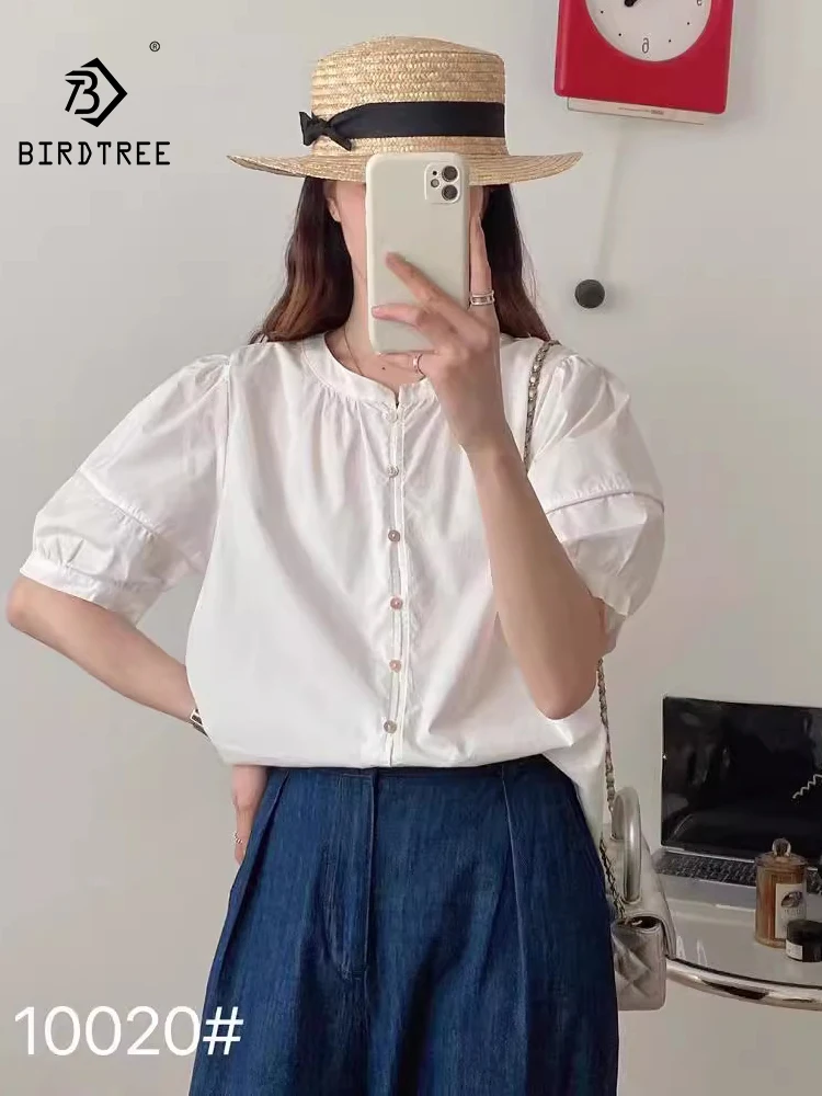 

New Summer Short Sleeve Shirt O Neck Solid Tops Girl Loose Simplicity Literature Commute Casual OL Blouse 2024 Autumn T46404QC