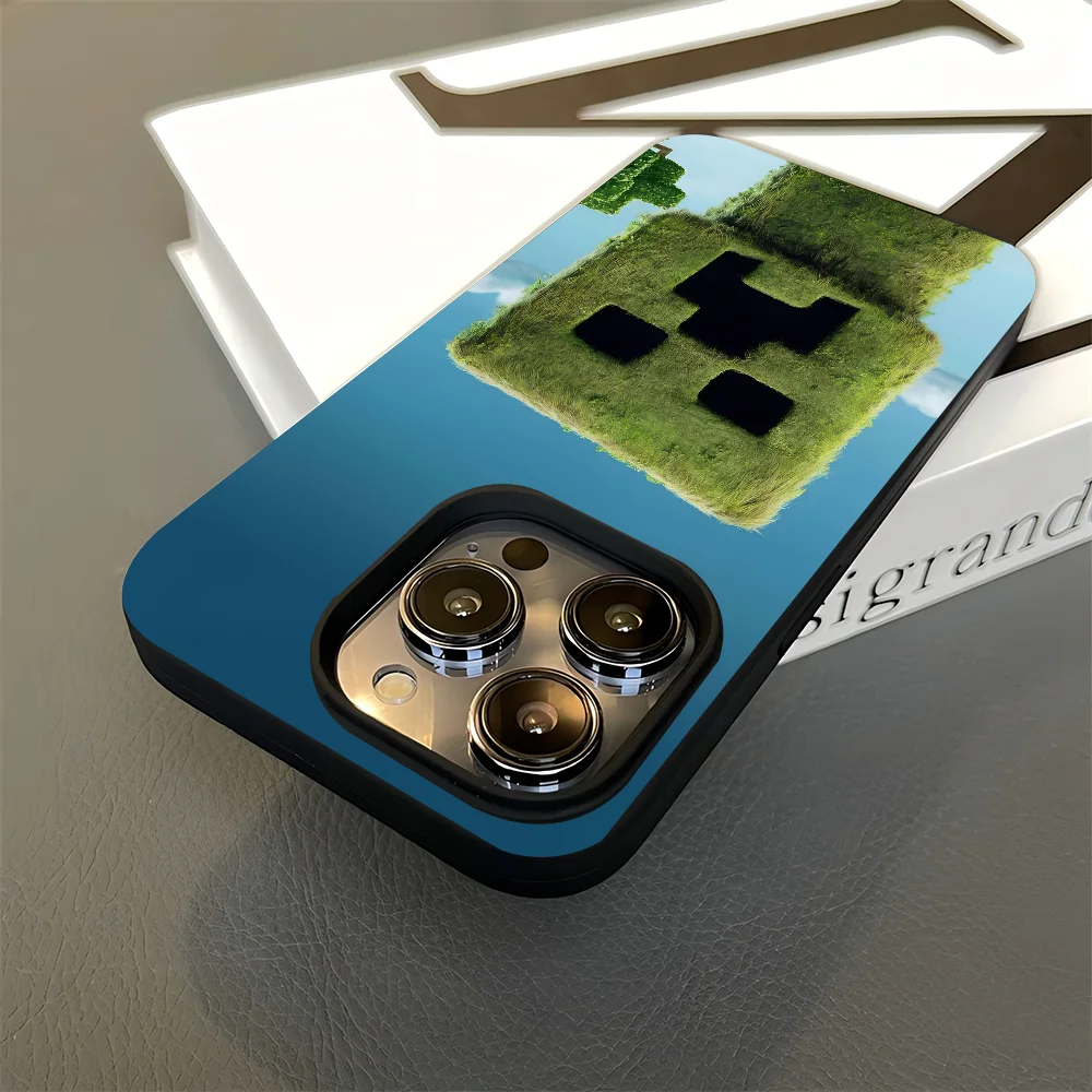 حافظة هاتف MINECRAFT M من السيليكون السائل لهاتف Apple 16 15promax غطاء كامل مقاوم للسقوط 16 15 14 13 ملمس جلدي غير لامع 11pro