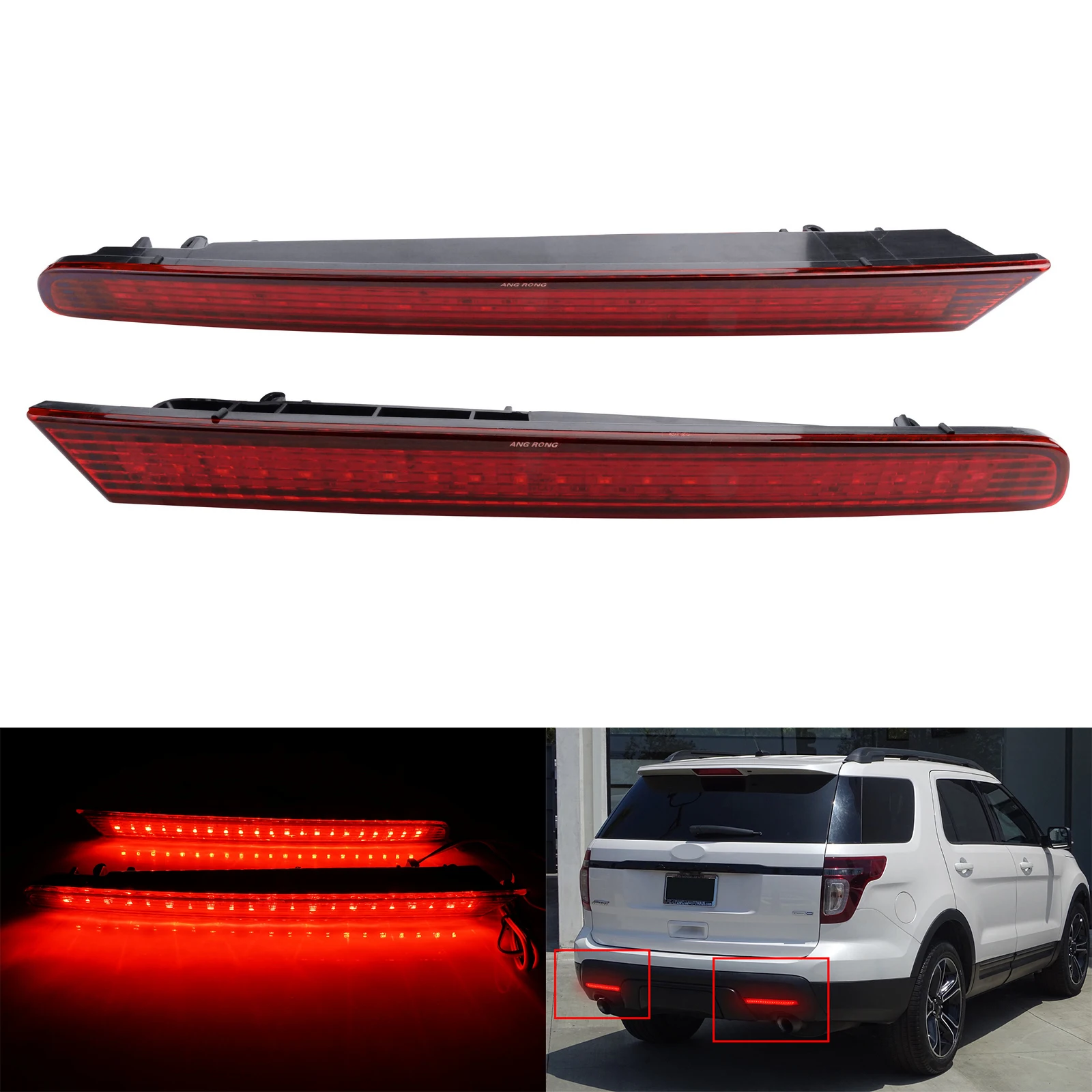 

For 2011-2015 Ford Explorer Rear Bumper Reflector Brake Stop Tail Light Red Lens