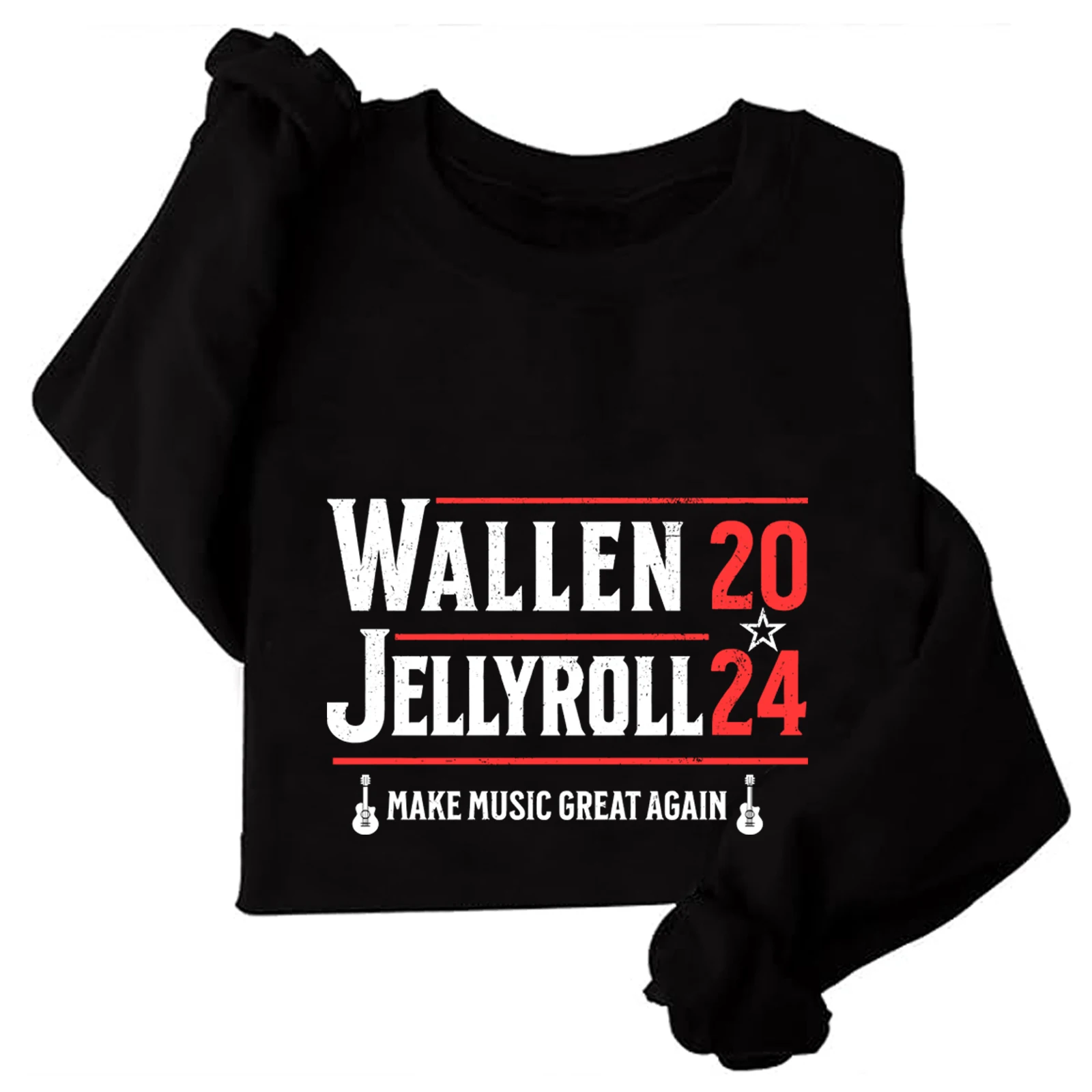 Wallen JellyRoll Make Music Great Again 2024 Autumn Regular Sweatshirt Music Fans Gift Long Sleeve O-Neck Unisex Hoodie