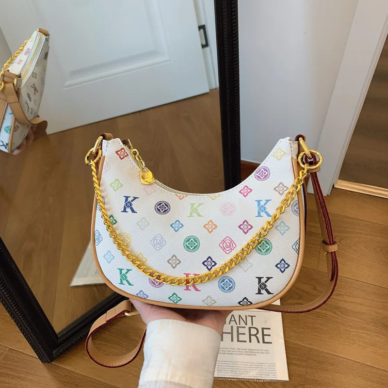 خمر طباعة حقيبة تحت الإبط متعدد الألوان الهلال محفظة للنساء ريترو حقيبة كتف موضة حقيبة كروسبودي شيك يوم إلى ليلة حقيبة ​