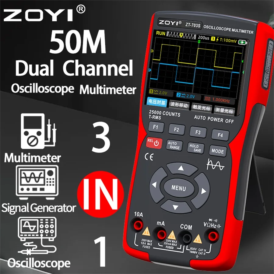 Imagem -03 - Zoyi-high Precision Multi-function Multímetro Signal Generator Tela Colorida Zt703s Dual-channel 50mhz em 1