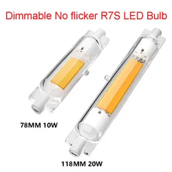 Dimmable No Flicker R7S LED Bulb Horizontal Plug Lamp Cob Tube 78mm 118mm 110v 220v 20w 10w Floodlight Tube 3000k 4000k 6000k