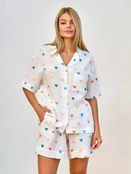 Marthaqiqi-Conjunto de ropa de dormir con estampado para mujer, pijama Sexy con cuello vuelto, camisones de manga corta, pantalones cortos, traje de dormir informal