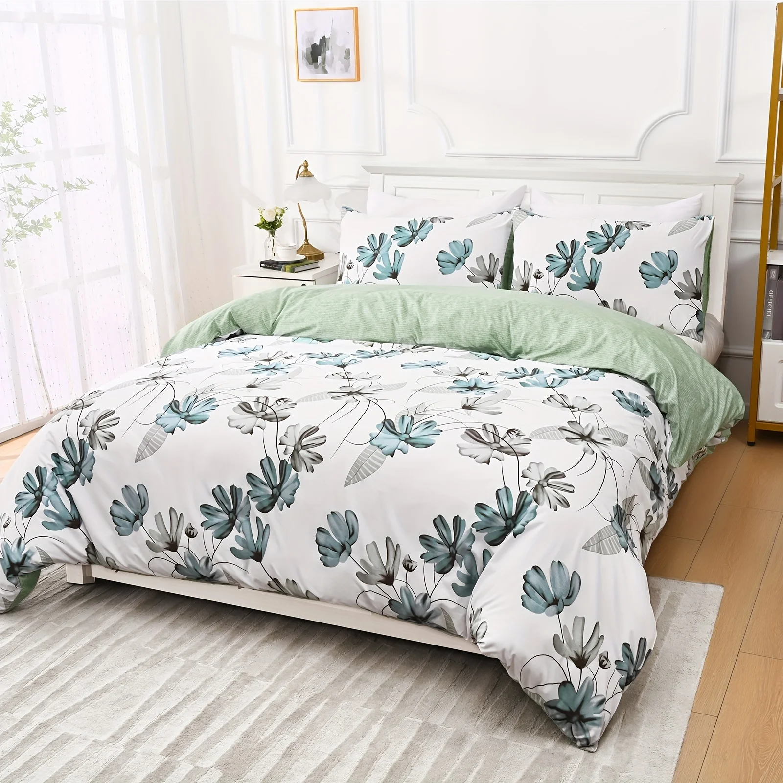 

Elegant Floral Print Duvet Cover Set Flower Print Bedding Set Machine Washable Lightweight For Bedroom For Summer