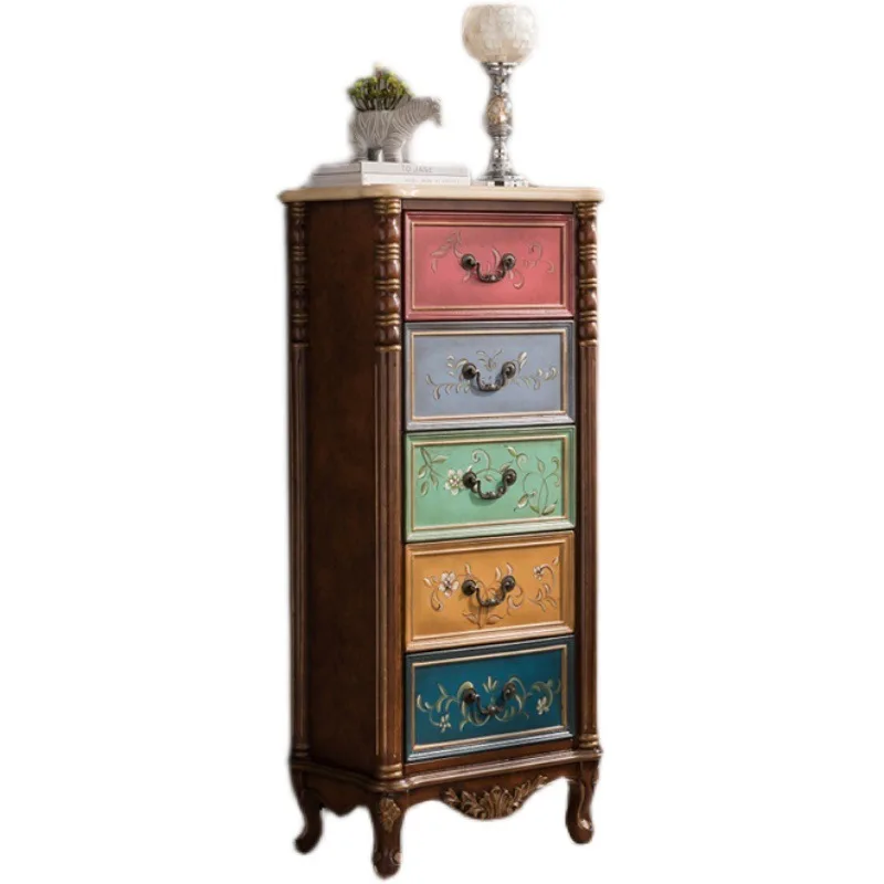 خزانة ذات أدراج من الخشب الصلب منحوتة على الطراز القديم وخزانة جانبية للتلفزيون القديم وخزانة تخزين لغرفة النوم #5