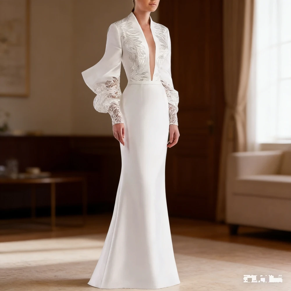 

Customized Deep V-Neck Long Wedding Dresses Long Sleeve Floor-Length Mermaid Brides Dress Women Vestidos De Novias Gowns 2026